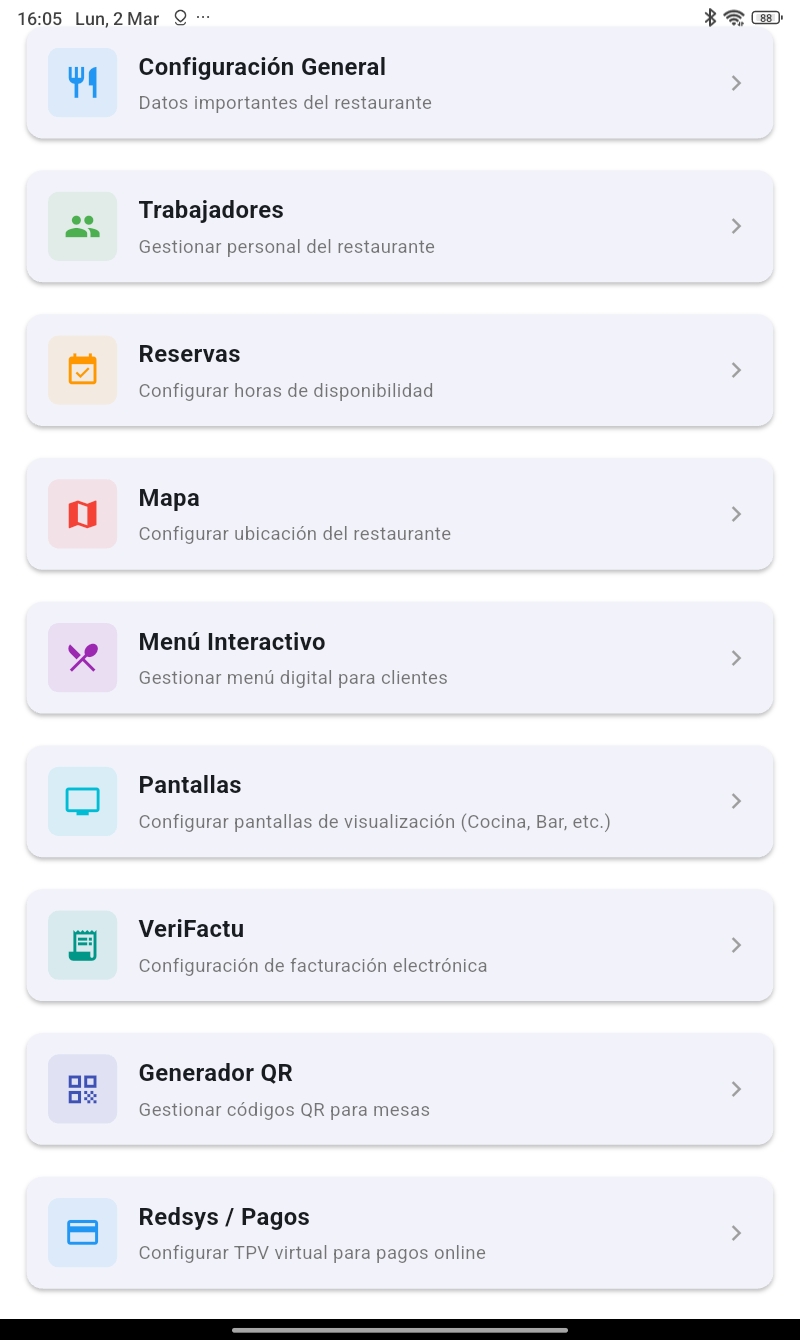 Configuración del restaurante — Restmatik